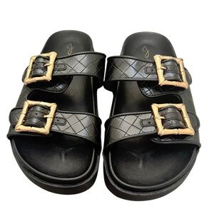 NWT Joie Black Leather Sandals with Gold Buckles